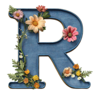 Elegant Floral Letter R in Denim Style png