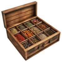 Wooden Box with Spices and Herbs png