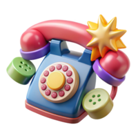 Colorful Retro Phone with Buttons 3D Render png