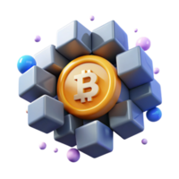 Bitcoin Cryptocurrency Decentralized Digital Currency in 3D Block Chain png