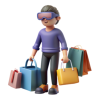 3D Cartoon Shopper with Multiple Bags png