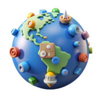 Global Innovation 3D Render of a World with Colorful Objects png