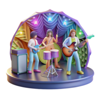 Retro Band Performing on Stage 3D Render png