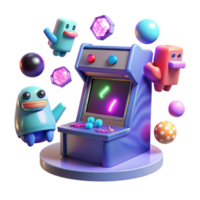 Retro Arcade Game with Cute 3D Characters png