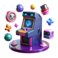 Retro Arcade Game Fun 3D Render of Colorful Shapes and Machine png