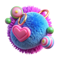 Fluffy Heart Orb 3D Render of Abstract Colorful Shapes png