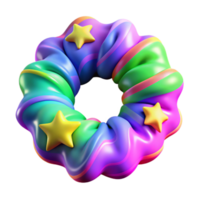 Rainbow Swirl Donut with Stars 3D Render png