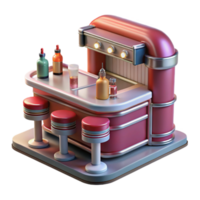 Retro Bar Counter with Stools 3D Model png