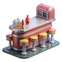 Retro Diner Counter 3D Render of Vintage Soda Bar png