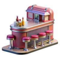 Retro Diner Bar Counter with Stools 3D Model png