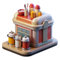 Retro Diner 3D Model Sweet Shop, Cartoon Style, Colorful Building, Small Shop, Retro Architecture, Food Stand, 3D Render, Isometric View, Restaurant Design png