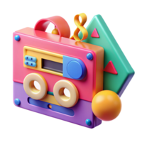 Retro Cassette Tape 3D Render Colorful, Playful Design png