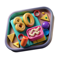 80s Retro Design Colorful 3D Shapes Number Eighty png