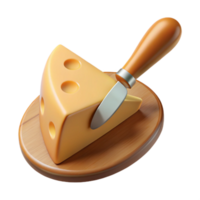 Cheese Wedge on Wooden Board with Knife png