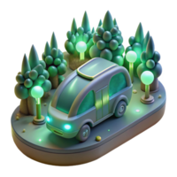 Night Drive Futuristic Campervan in Illuminated Forest png