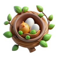 Spring Bird s Nest with Eggs 3D Render png