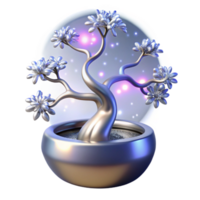 Silver Bonsai Tree in a Glass Orb png