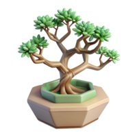 Stylized Bonsai Tree in Hexagonal Pot 3D Render png