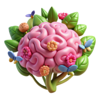 Blooming Brain A 3D Render of a Brain Shaped Flower Arrangement png