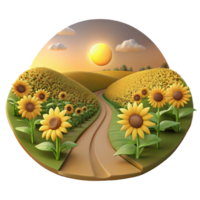 Sunflowers, Sunset, Winding Path, Summer Field png