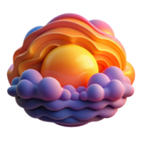 Abstract 3D Render Sun, Clouds, and Waves png