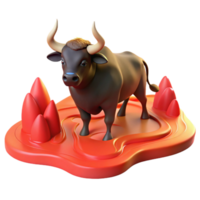 3D Render of a Bull on an Orange Platform png