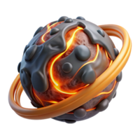 Glowing Lava Planet with Rings 3D Render png