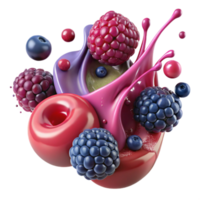 Berry Splash A 3D Render of Mixed Berries in Vibrant Juice png