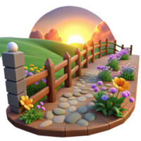Sunset Stone Path Garden Peaceful Rural Scene png