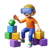 Child in VR Playing with Colorful Blocks png