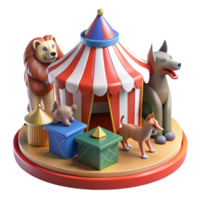 Circus Tent with Animals and Toys A 3D Render png