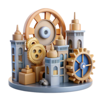 Whimsical Gears Architectural Wonders A 3D Render png