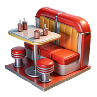 Retro Diner Booth with Table and Stools png