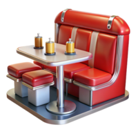 Retro Diner Booth Red Seating, Table, and Stools png