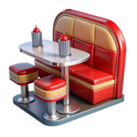 Retro Diner Booth, Table, and Stools Classic 1950s Design png