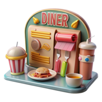 Retro Diner 3D Render of a Fun Food Scene png