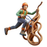 3D Render of Climber Ascending Complex Rope png