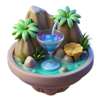Tropical Cocktail Oasis 3D Render of a Relaxing Drink Scene png