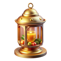 Golden Lantern with Candle and Autumn Decor png
