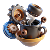 Steaming Coffee with Gears and Cogs png