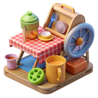 Portable Picnic Table with Utensils and Drinks png