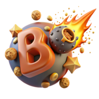 3D Render of Letter B with Exploding Elements png