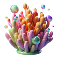 Abstract Coral Reef with Bubbles 3D Render png
