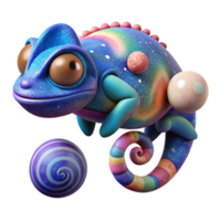 Cosmic Chameleon Playful 3D Render of a Colorful Reptile png