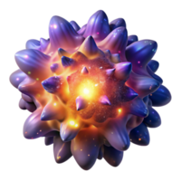 Cellular Structure, Microscopic Visualization, Luminous Core, Biological Cell, 3D Rendering, Abstract Art, Intricate Details, Glowing Particles, Dynamic Form png
