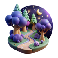 Enchanted Night Forest Path 3D Render png