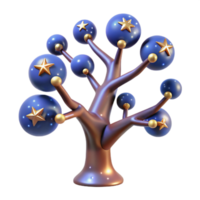 3D Render Abstract Tree with Star Orbs png