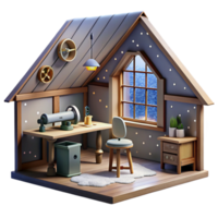 Cozy Attic Workspace 3D Render of a Creative Space png