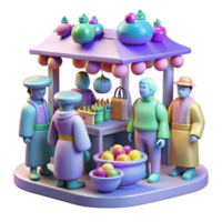 Pastel Market 3D Render of Colorful Characters and Goods png