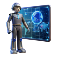 Robot Exploring Global Data on Interactive Screen png
